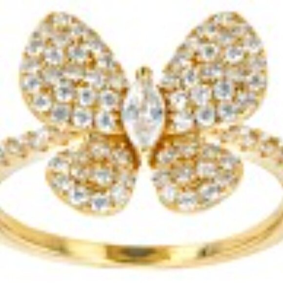 JTV White Cubic Zirconia Butterfly Ring 18K Gold Over Sterling Silver - Picture 6 of 7